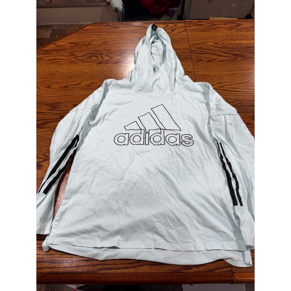 Adidas Kids Mint Green Hooded Long Sleeve Graphic T-Shirt Size M 10/12 1L30